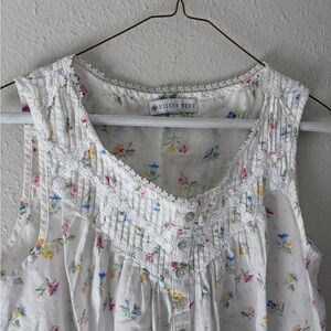 Eileen West White Floral Cotton Sleeveless Nightgown with Lace Trim